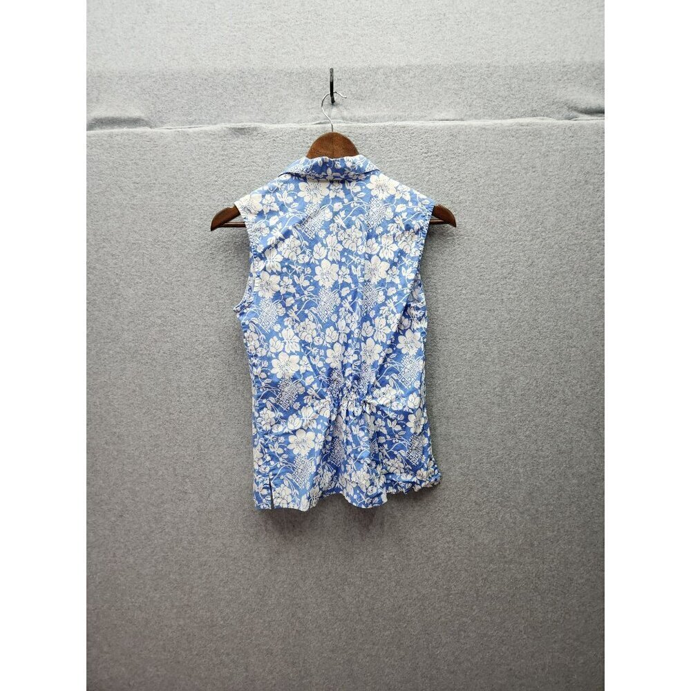 Spago Collection Sleeveless Blue & White Floral Button-Up Blouse Size 10 - Picture 4 of 4